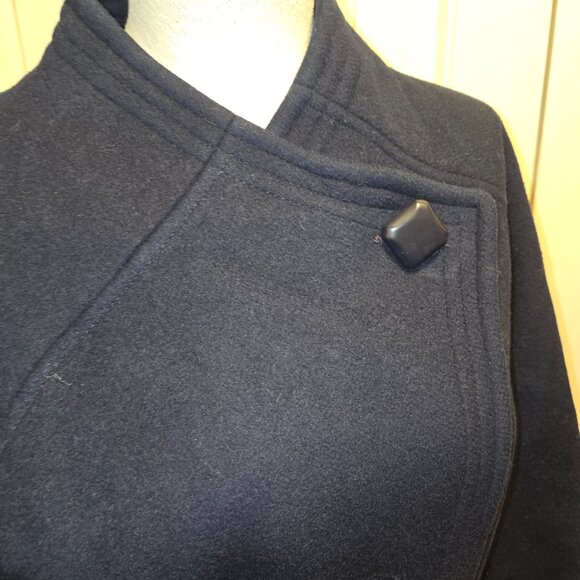 Vintage Union Made Wool Swing Coat Trench Mock Funnel Navy Blue Medium Large - Picture 2 of 13